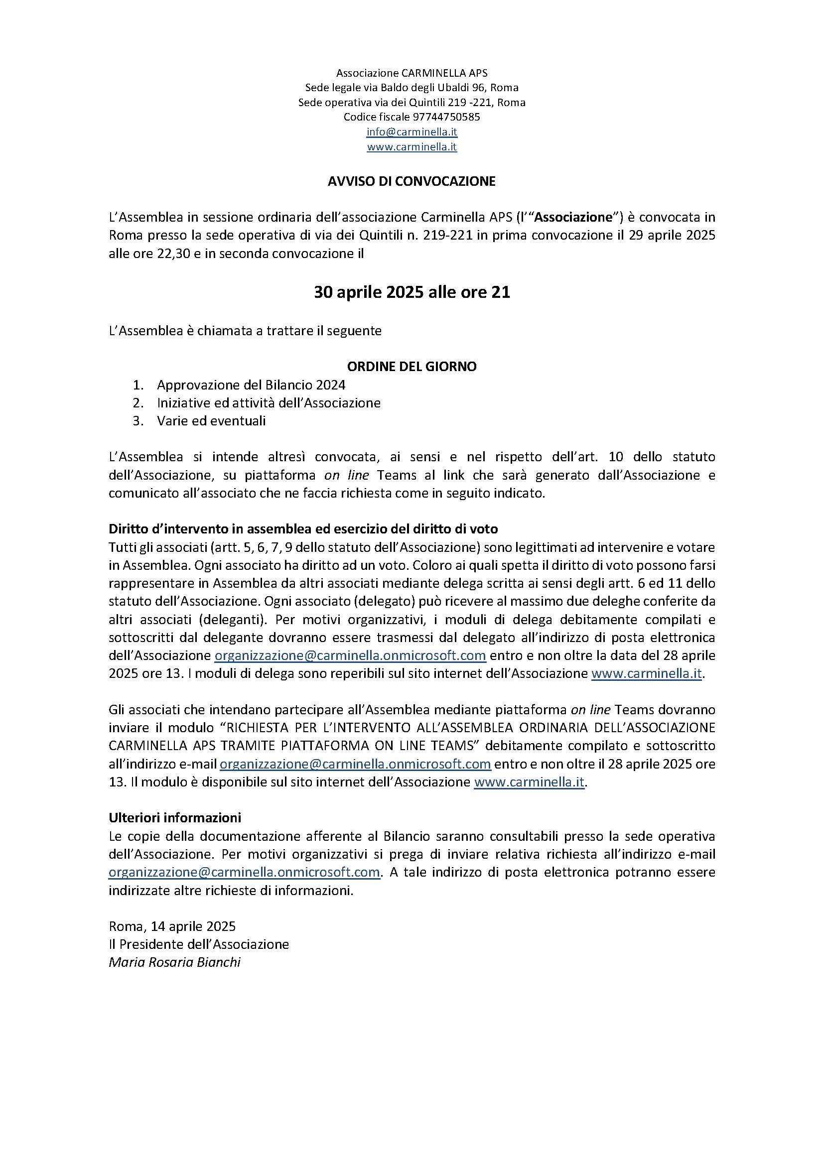 Convocazione assemblea soci